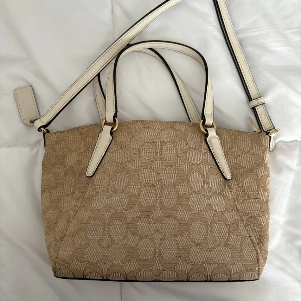 COACH Mini Kelsey Signature Logo Satchel Crossbody Light Khaki/Chalk Bag